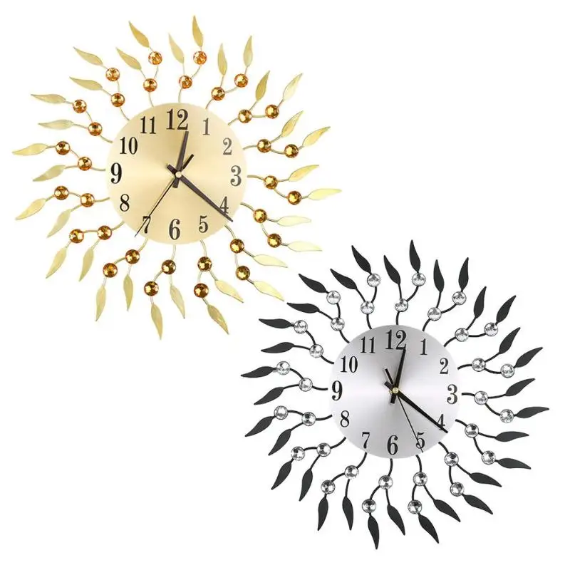 Европейский стиль роскошные декоративные часы Металлическая железная художественная стена часы цветок алмаз круглые Настенные часы домашний декор для гостиной