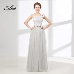 Eslieb на одно плечо из сатина и тюля линии Подружкам невесты vestido festa Casamento лук Пояса