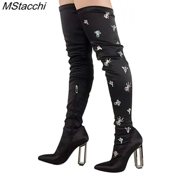 

MStacchi 2019 Plus Size 43 Brand Design Elastic Fabirc Party Boots Shoes Woman Sexy High Heels Women Shoes Over The Knee Boots