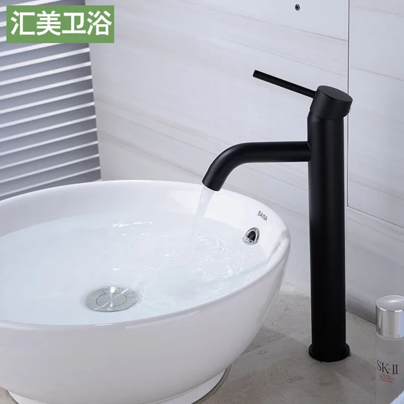 

Single black baking paint copper face basin faucet tall cold and hot table basin mixing faucet