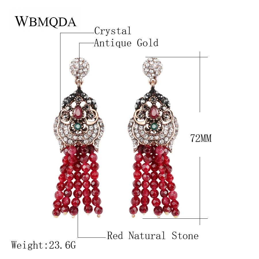 Kinel-Exaggeration-Red-Natural-Stone-Tassel-Earrings-For-Women-Ethnic-Style-Antique-Gold-Crystal-Bridal-Vintage