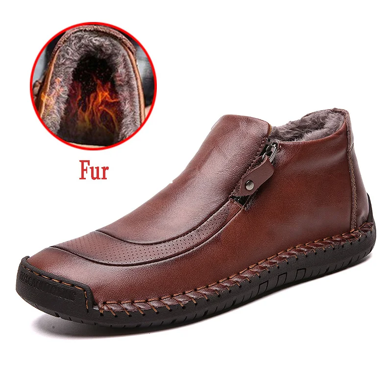 Новые брендовые зимние мужские зимние ботинки модные плюшевые мужские Ботильоны Теплая мужская обувь из натуральной кожи полуботинки в стиле милитари - Цвет: (B)Fur red brown