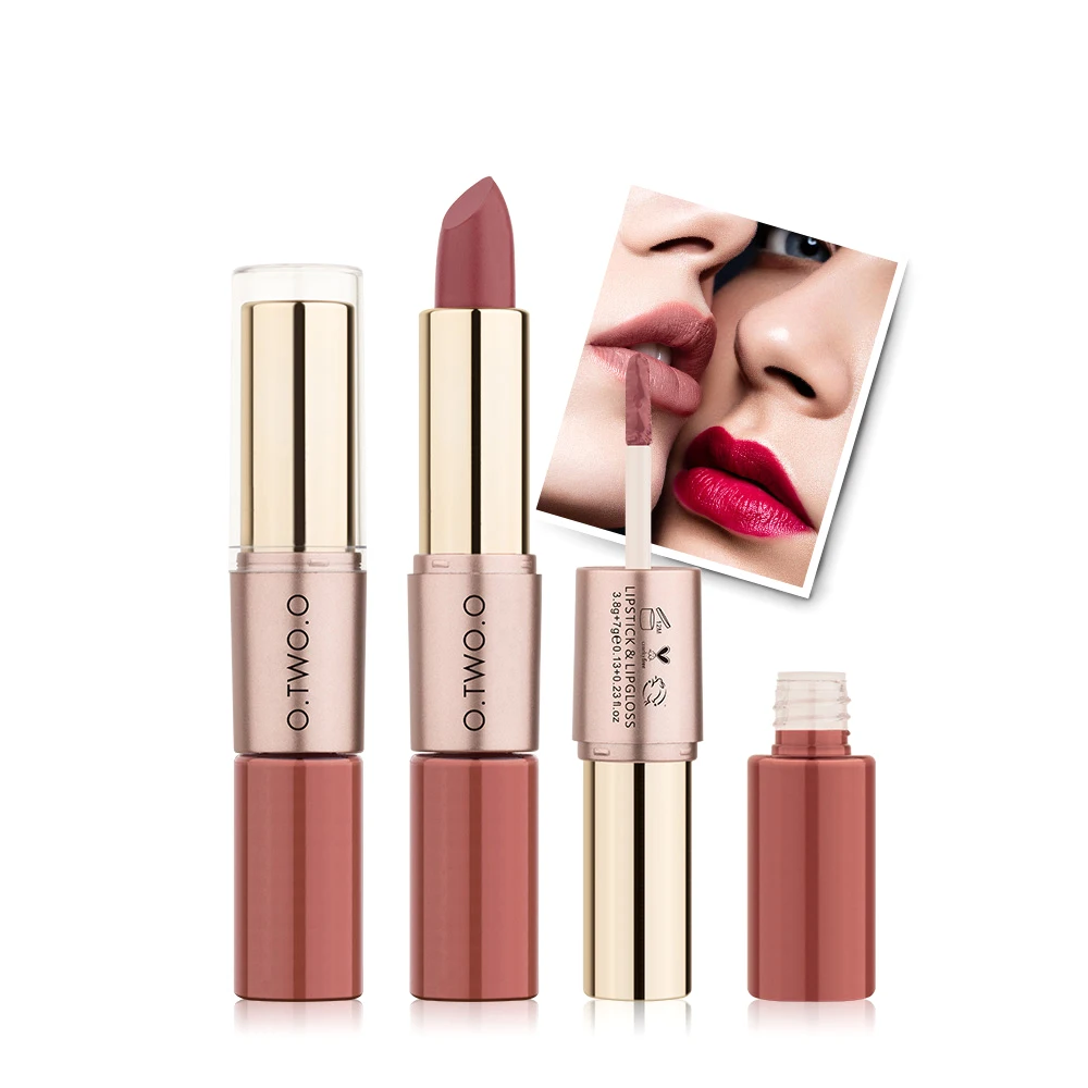 O. TWO. O Fashion beauty Double-head 2-в-1 Макияж матовая помада и блеск для губ длительное увлажнение Косметическая Помада