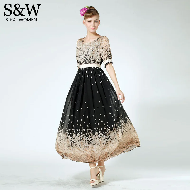 

Plus Size XXXL 4XL 5XL 6XL 7XL Women Bohemian Print Floral Chiffon Maxi Dresses Fashion 2015 Summer Women's Long Chiffon Dress
