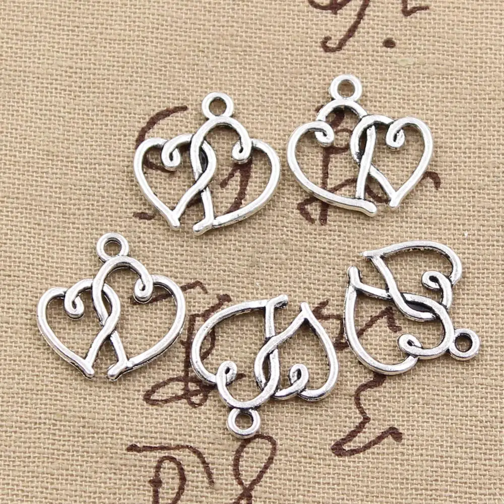 

30pcs Charms double heart 19x19mm Antique Making pendant fit,Vintage Tibetan Silver Bronze,DIY bracelet necklace