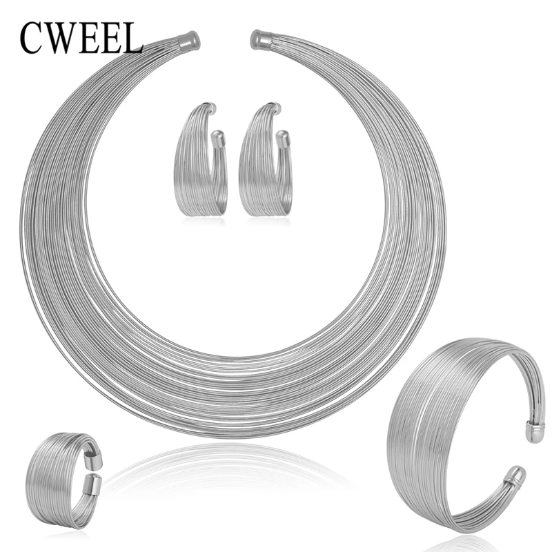 

CWEEL Dubai Gold Color Jewelry Sets For Women Nigerian Wedding African Beads Necklace Chokers Earring Bracelet Ring Accessories