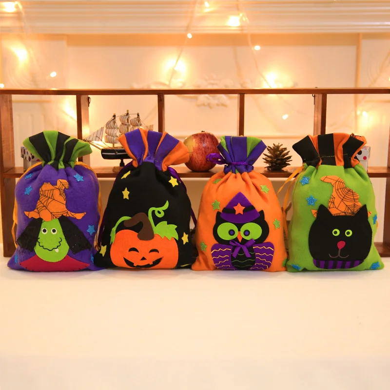 

Halloween Brushed cloth candy Bag Drawstring bag Halloween decoration props Supplies thank you Gift birthday Party Favor Bags