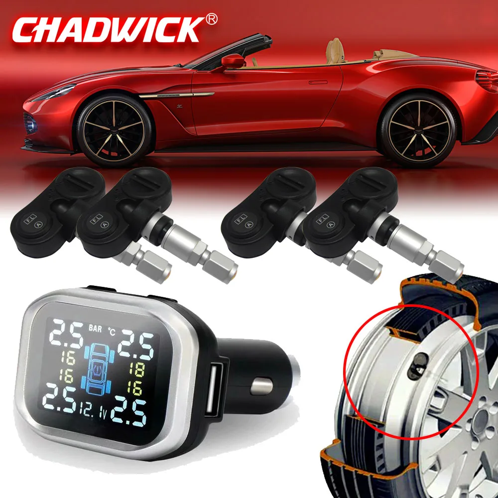 

LCD Wireless Smart Car TPMS 12V Digital Tire Pressure Monitoring System Tire Pressure car Alarm Internal Sensor CHADWICK 720N
