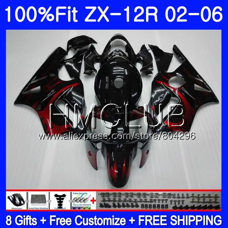 

Injection For KAWASAKI NINJA ZX1200 CC ZX12R 02 03 04 05 06 45HM.8 ZX 12R ZX-12R 2002 2003 2004 2005 2006 Red flame Fairing