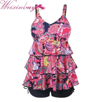 

WEIXINBUY 2018 Sexy Printing Plus Size Big Size 2XL 3XL 4XL Split Women Swimwear Swim Brazilian Set Beach wear Bathing Suits