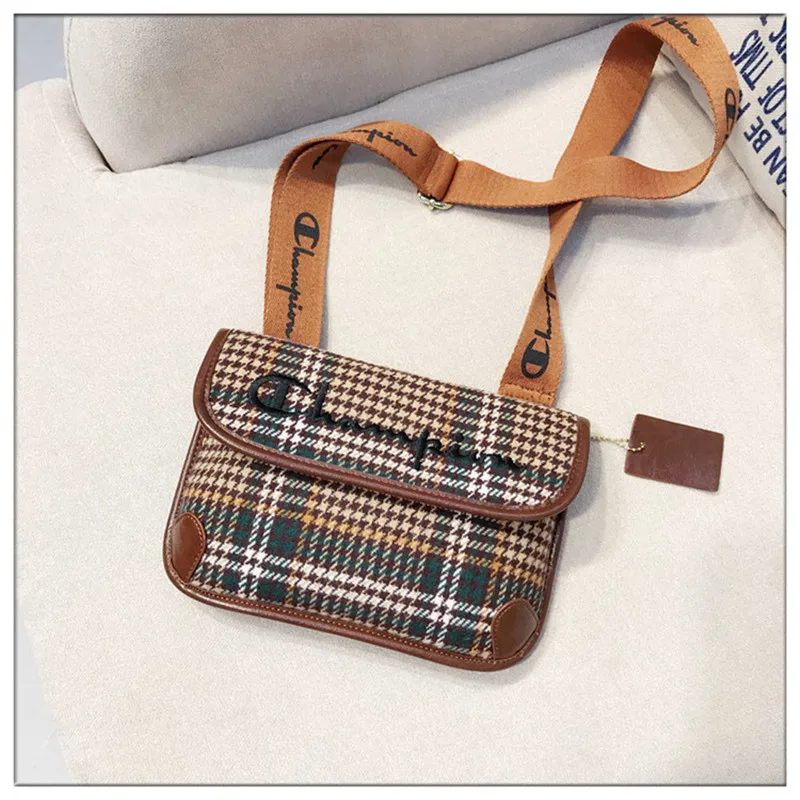 

2019 New Autumn and Winter Wide Strap Shoulder Messenger Bags High Quality Embroidery Lattice Women Purse and Handbag Sac A Main