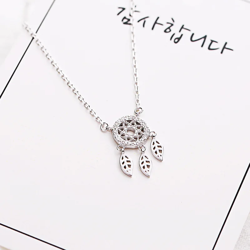 Dreamcatcher cz necklace women 100% 925 Sterling silver nacklace Jewellery Clavicle chain pendant charms gift