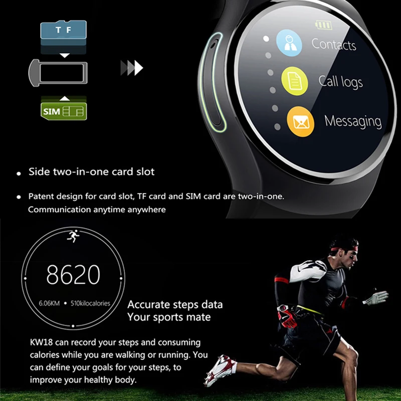 KW18 Смарт часы подключенные наручные часы для samsung Xiaomi Android Поддержка сердечного ритма монитор вызова Messager Smartwatch телефон