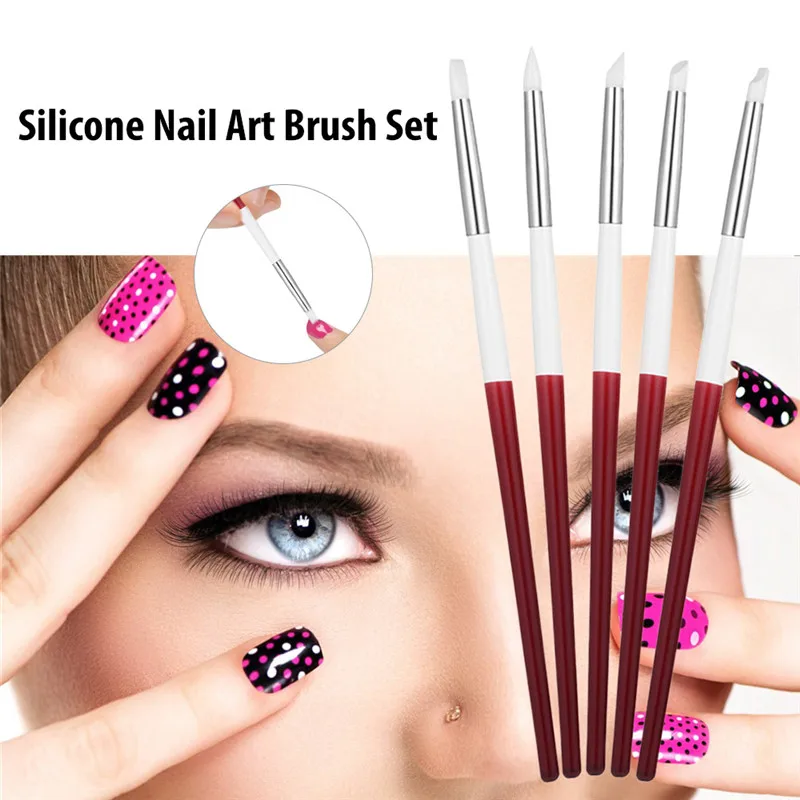 5 pieces of silicone nail brush set gel brush nail embossing pen UV gel