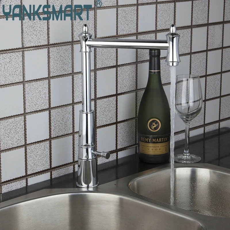 

YANKSMART Kitchen FaucetLuxury Chrome Finish Single Hole Single Level Swivel Kitchen Vessel Sink Faucet Tap Mixer Deck Mounted