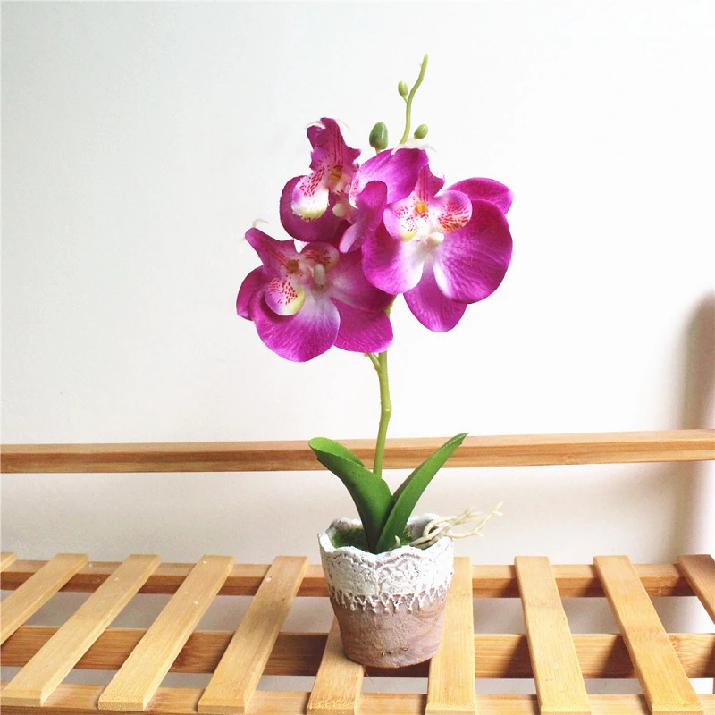 1Set Artificial Bonsai Silk Butterfly Orchid Simulation plant Cement pots decorative flowers set for Home Wedding Decoration