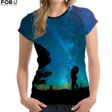 FORUDESIGNS футболка со звездами Женская парная футболка Звездное небо Печать женские футболки Яркая футболка для влюбленных Femme женская футболка тенниска