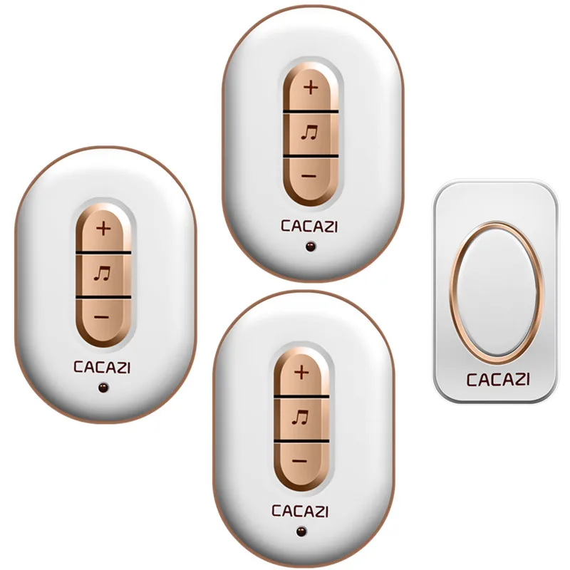 

CACAZI Wireless Waterproof Doorbell Home Battery Smart LED Button 280M Remote 48 Songs 6 Volume Calling Bell Receiver US EU Plug