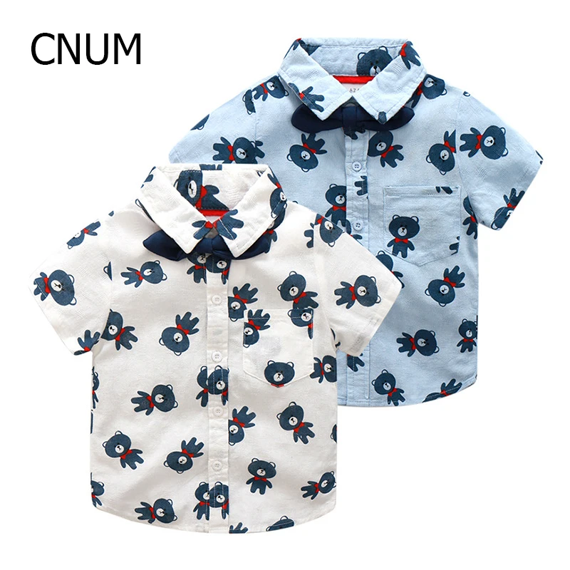 A new summer Europe boutique boy children stamp cute cartoon tie shirt wholesale