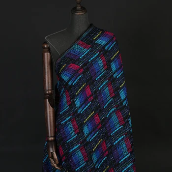 

150CM Wide 480G/M Weight Knitted Blue Check Acrylic Polyester Fabric for Autumn and Spring Dress Coat Jacket Overcoat DE781