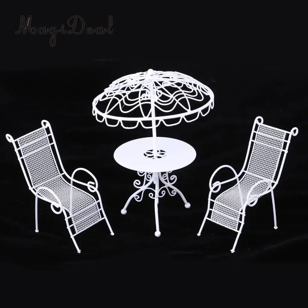 Metal 1/12 Dollhouse Miniature Outdoor Garden Metal Table Chairs Furniture Decoration Children Kids Model Toy