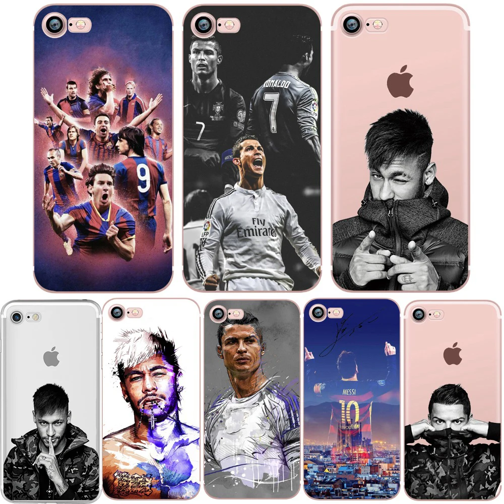 

Phone Case C Ronaldo Messi Neymar Barcelona Soccer Jersey for iphone 5s 6s 7 6 plus SE 5 Soft Transparent Soft Silicon tpu Clear