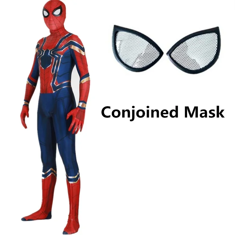 Детский карнавальный костюм «Человек-паук» в стиле унисекс; синий костюм супергероя «Железный Паук»; комбинезон на Хэллоуин - Цвет: Conjoined Mask