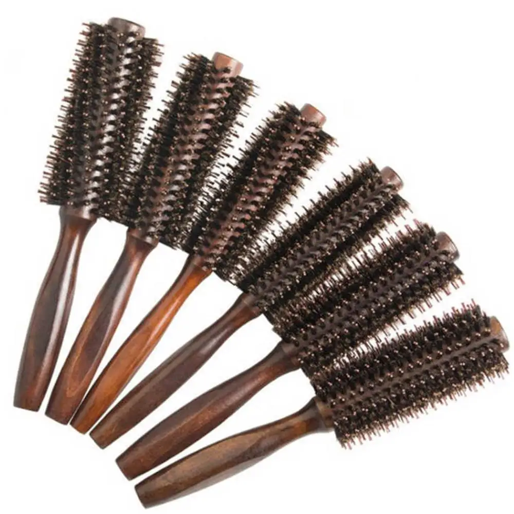 

6 Types Straight Twill Hair Comb Natural Boar Bristle Rolling Brush Round Barrel Blowing Curling DIY Hairdressing Styling Tool