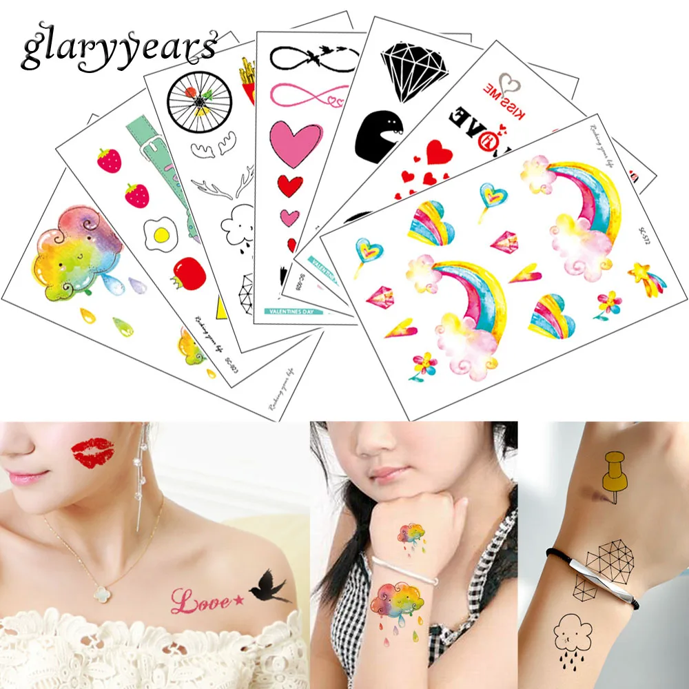 

glaryyears 21 Designs 1 Sheet Valentine's Day Tattoo Cartoon Pattern Temporary DIY Body Tattoo Sticker Art Makeup Children's Day