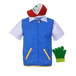 Ash Ketchum костюмы косплей карманные монстры Покемон тренер куртка + перчатки шляпа Poke Ball Аниме косплэй костюм на Хэллоуин для мужчин