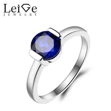 Leige Jewelry Blue Sapphire Ring Wedding Ring September Birthstone Round Cut Blue Gemstone 925 Sterling Silver Solitaire Ring