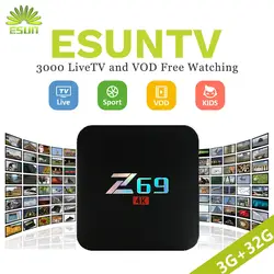 Новый Z69 с 1 год ESUN ТВ 3000 + Европа IP ТВ FrencUSA IP ТВ Andriod 7,1 ТВ коробка S905X декодер каналов кабельного телевидения 3/32 ГБ Media Player Декодер каналов