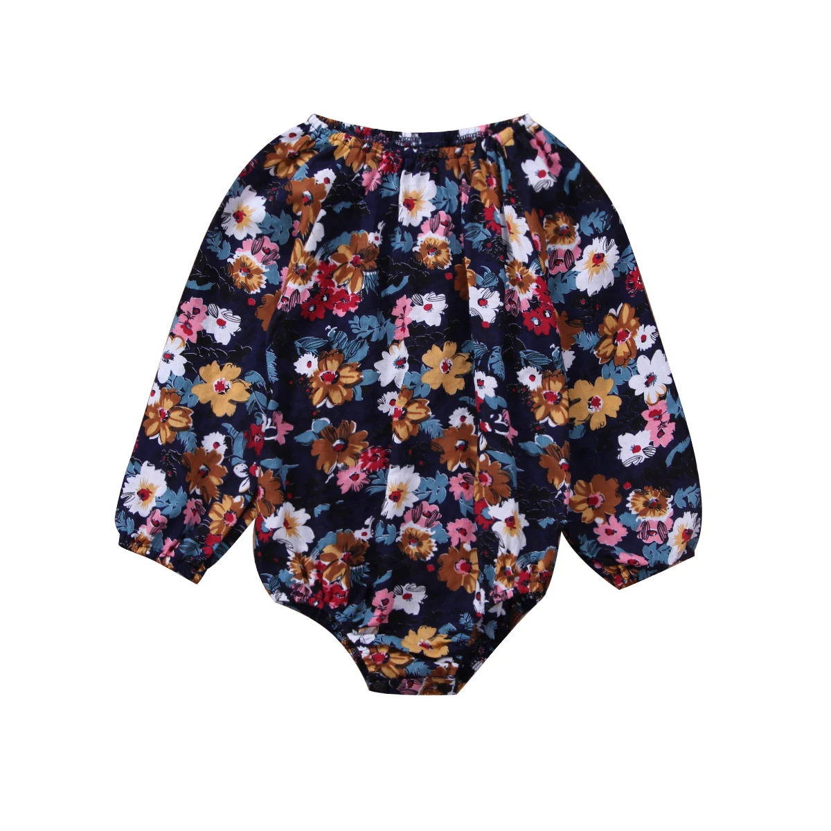 

2018 Newborn Baby Girl Floral Flower Long Sleeve Navy Blue Bodysuit Jumpsuit Clothes Outfits 0-24M
