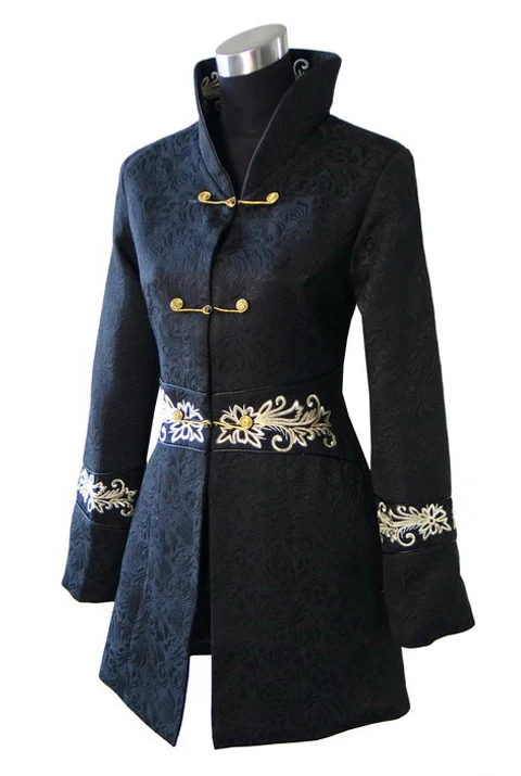 Черная китайская женская хлопковая тонкая длинная куртка с вышивкой зимнее пальто Размер S M L XL XXL XXXL 4XL 2255-2 - Цвет: black