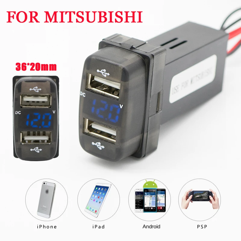 

Original Hole Position Modified Car Dual 2.1A 1.2A USB Charger with Voltage Display 2 Usb Phone Charging Socket for Mitsubishi