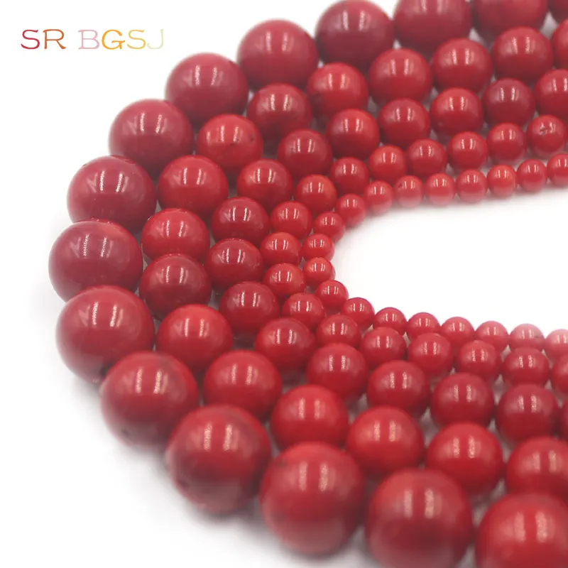 

Free Shipping 4 6 8 10 12mm Round Red Sea Bamboo Coral Gems Natural Coral Jewelry Beads 15"