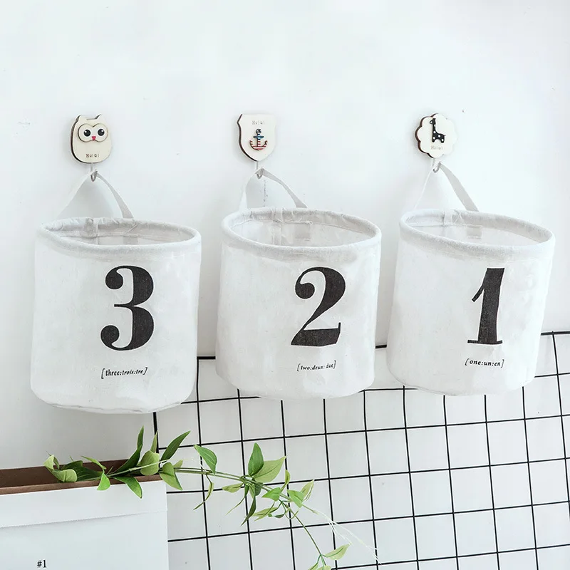 

Foldable Hanging Basket Bag Linen Cotton Storage Basket Hanging Storage Basket Sundries organizer Toys Storage Bag Home Storage