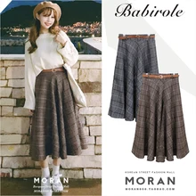 Осенне-зимняя женская юбка, милая клетчатая полосатая Асимметричная юбка с поясом, длинная юбка с высокой талией и ремнем, консервативный стиль, Студенческая одежда