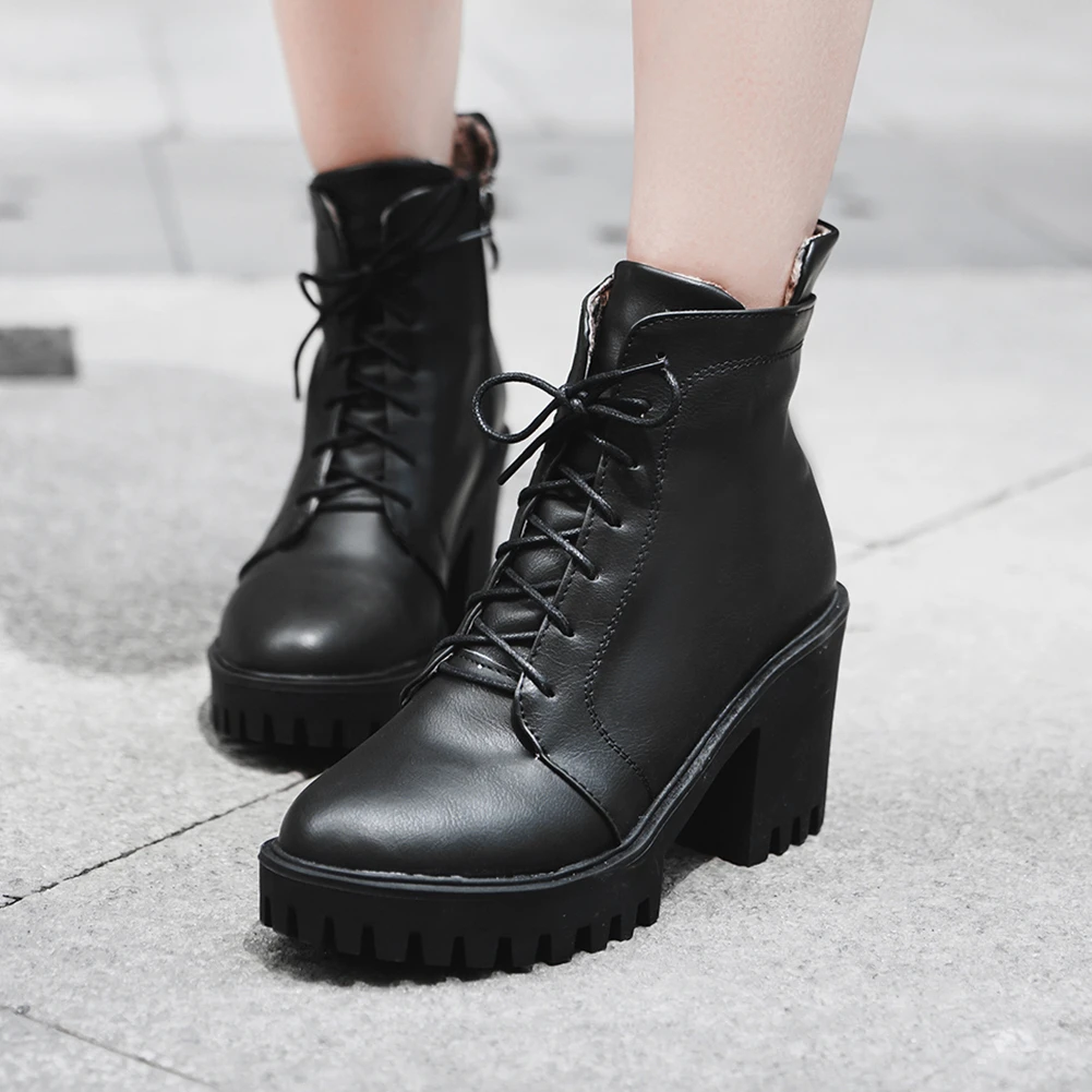 

Sarairis Fashion Ankle Boots Women Shoes Woman Platform Shoelaces Square Heel Cute Street High Heels Shoes Woman Boots