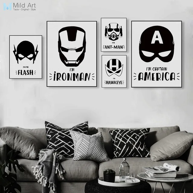 Aliexpress Black White Superhero Mask Infinity War Posters Black White Superhero Mask Infinity War Posters Prints Nordic Boy Kids Room Wall Art Picture Home