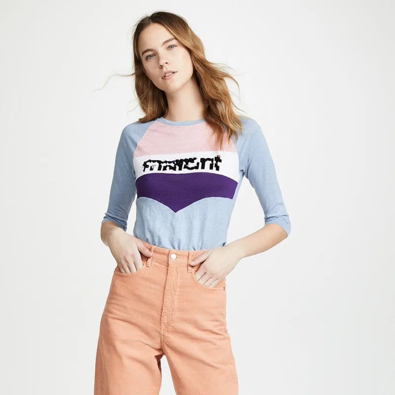 

2019 New Summer Tee 100% Linen T-shirt Women Letter Flocking T Shirt