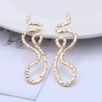 

European Exaggerated Simple Dragon Snake Shape Hollow Flower Metal Earrings Irregular Geometric Drop Earrings for Women