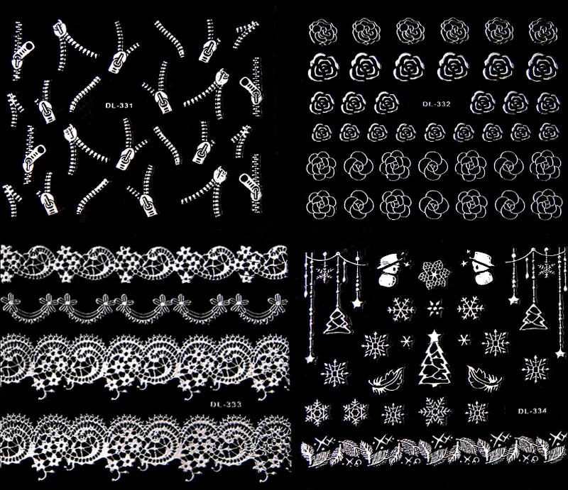 Набор серебряных смешанных наклеек для ногтей, 30 шт./лот, рождественские наклейки, снежный цветок, наклейки для ногтей, Гель-лак, Декор, кружева, сексуальные наклейки для ногтей