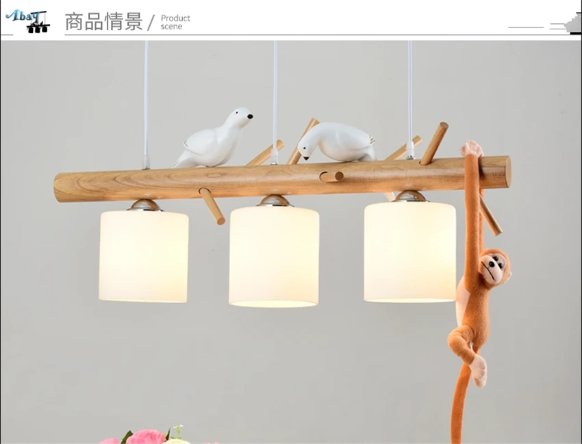 Скандинавские ветви птиц деревянные люстры огни трехголовая Подвесная лампа для ресторана японский бревно-художественный кабинет столовая Бар светильники