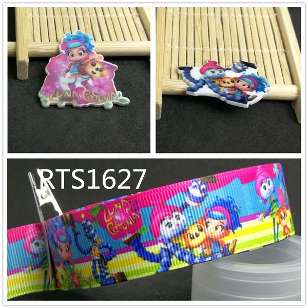 

7/8inch 100yard ribbon and 100pcs resin 1 set printed cartoon printed ribbon and resin RTS1627
