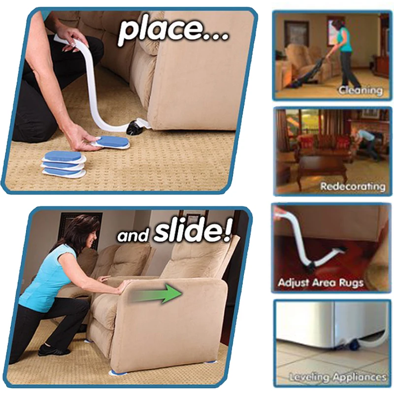 Moves Furniture Mover with Lifter Tool & 4 Slides Household Handy Move