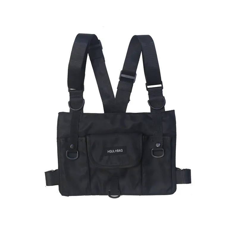 Хип-хоп тактический жилет Мужская функция грудь Водонепроницаемая нейлоновая сумка мужская жилетка уличная Передняя сумка Kanye West Грудь сумка - Цвет: black