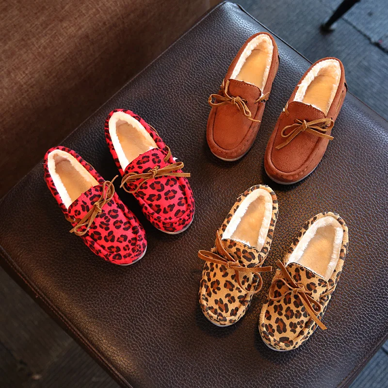 

2018 Spring Winter New Children's Cotton Shoes Korean Big Girl Warm Lambs Shoes Fashion Leopard Design Princess Shoes for Girls