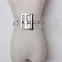 Модные металлический квадрат Серебро иглы пряжки ПВХ прозрачный материал женские ремни широкие кожаные ремни большой Для женщин пояс с