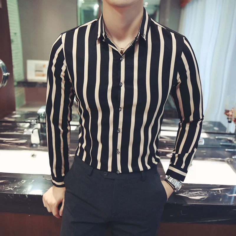 Мужская рубашка Новый yc037 * 2017 метросексуал человек полосатая кофта с длинными рукавами Размер корейской Тонкий Повседневная рубашка